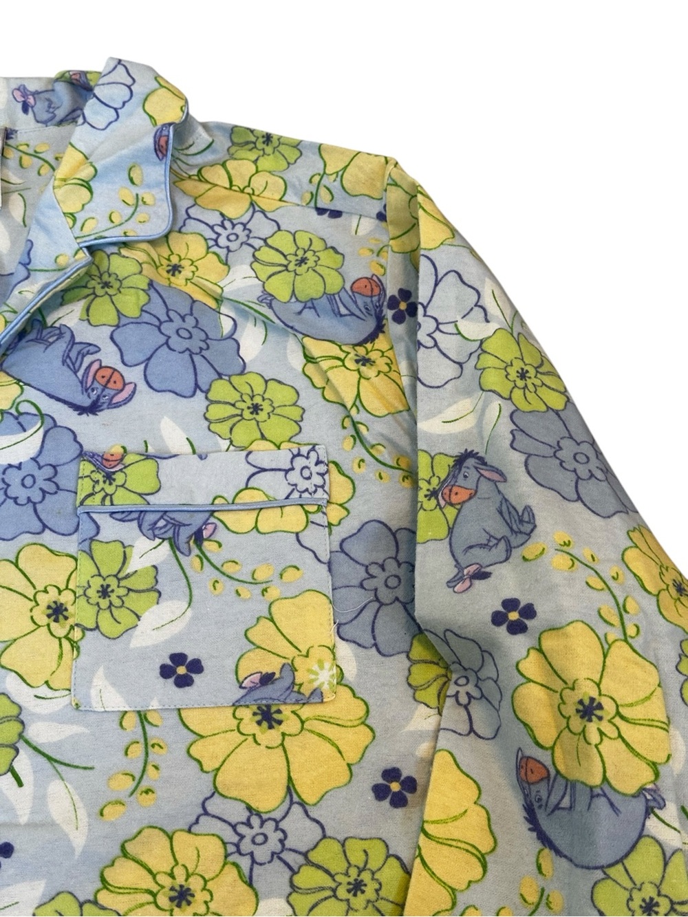 Vintage Disney Eeyore Pajamas Set Shirt Pants Cotton Flannel Floral Lounge - Picture 4 of 6